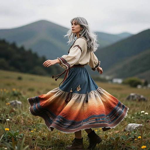 Bohemian Woman in Sunset Ombre Skirt