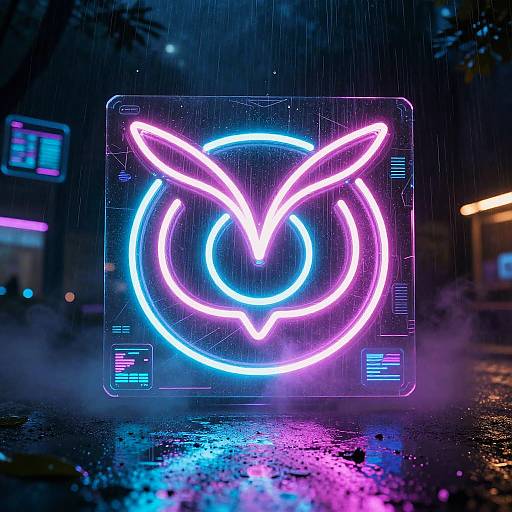 Neon Cyber Owl in Urban Mist