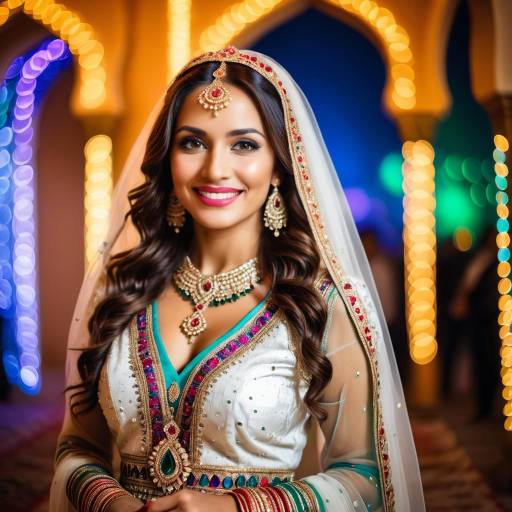 Joyful Middle Eastern Bride in Festival Lights
