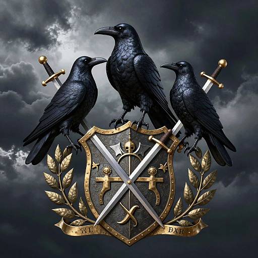 Gothic Raven Family Crest Illustration