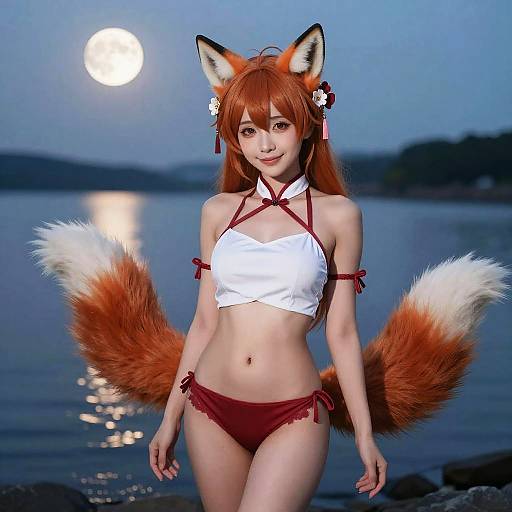 Enchanting Kitsune by Moonlit Lake