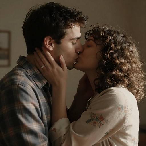 Passionate Kiss in Dim Light