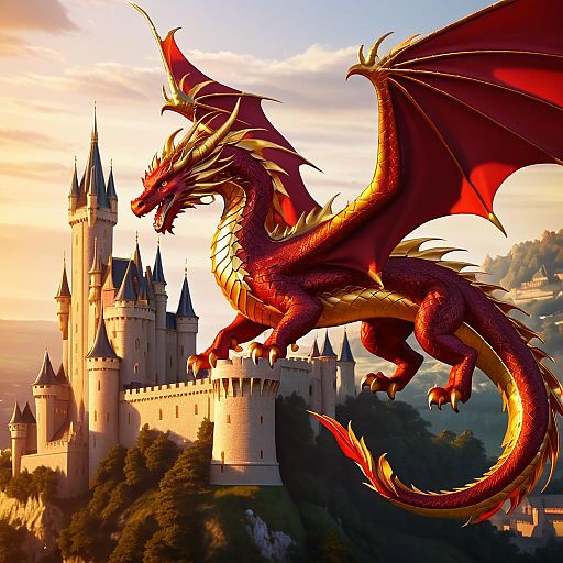 Majestic Dragon Over Medieval Castle Majestic Dragon Over Medieval Castle