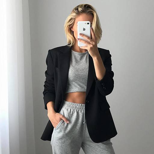 Blonde Woman Taking Mirror Selfie in Casual Outfit