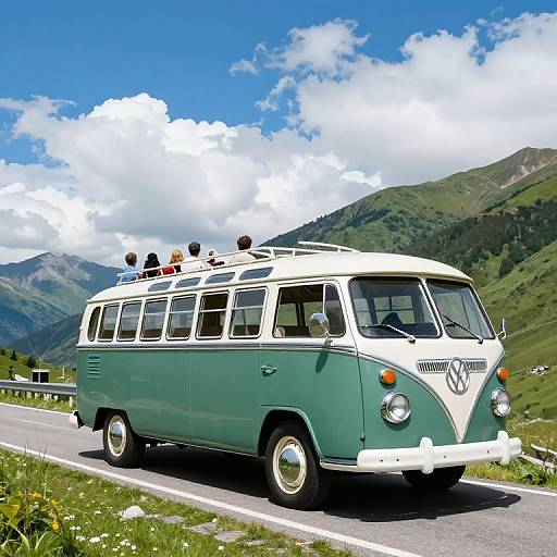 Vintage 1950s Bus on Mountain Road