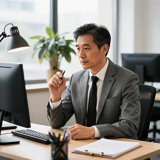 Focused Man in Modern Office Setting