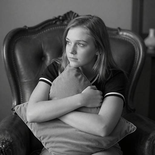 Black-and-White Pensive Woman in Armchair