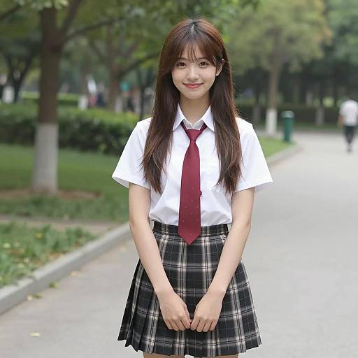 Young Woman in School Uniform Standing Outdoors