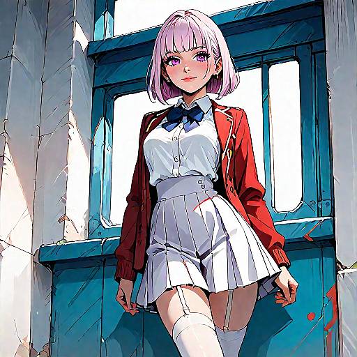 Anime Girl in School Uniform with Red Jacket