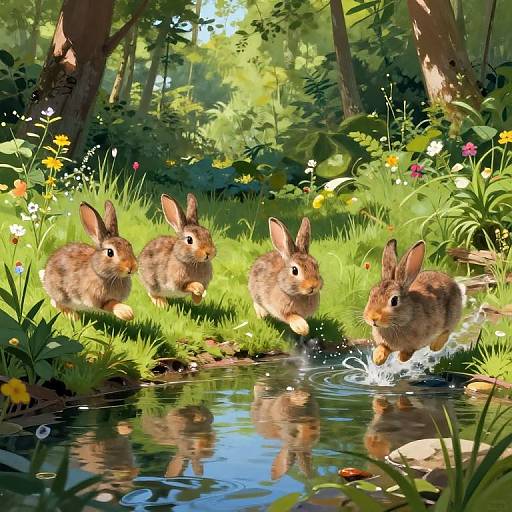 Brownbunnies by Sparkling Forest Stream
