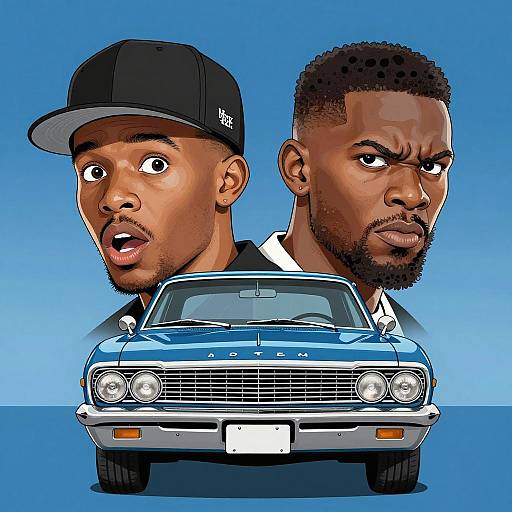 Surprised Expression in Front of Classic Car