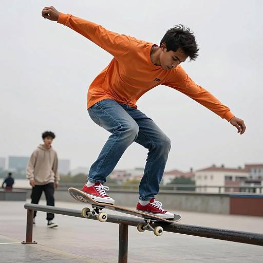 Dynamic Skateboarding Action in Urban Setting