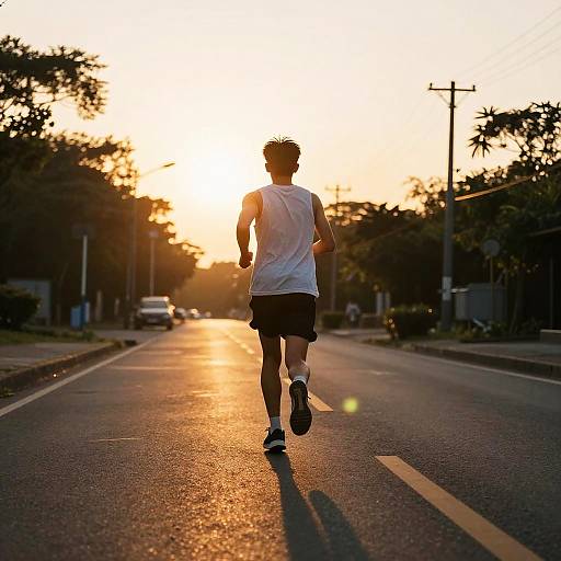 Sunlit Jogger on Empty Road