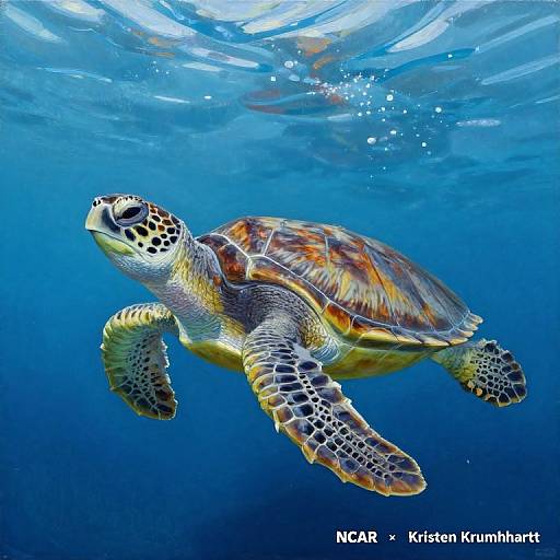 Juvenile Loggerhead Turtle Swimming Underwater