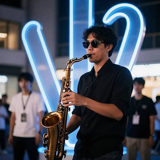 Urban Night Music Performance with Neon Art
