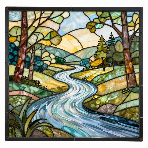 Serene Stained Glass Landscape Template