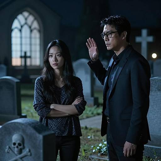 Mysterious Encounter in Blue Cemetery