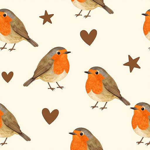 Cheerful Robin Pattern with Stars