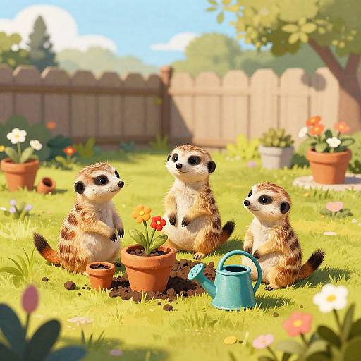 Playful Meerkat Family Gardening