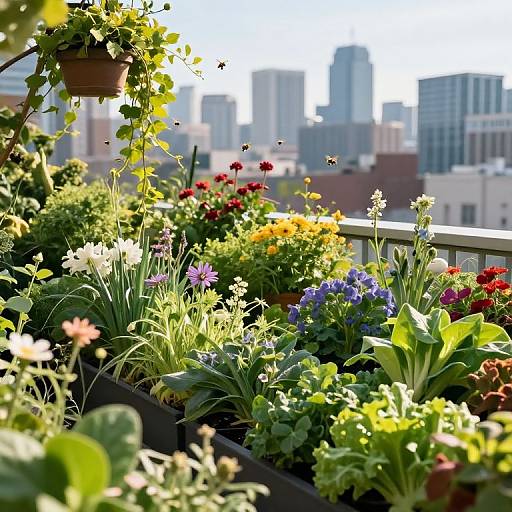 Lush Urban Rooftop Garden at Dawn