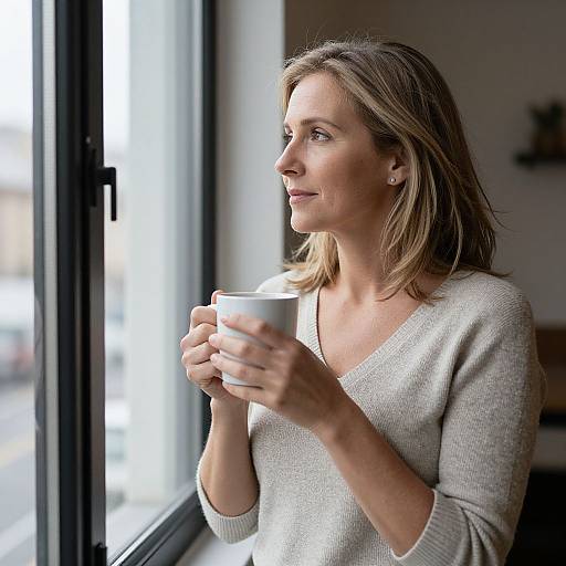 Mature Woman Enjoying Coffee by Window
