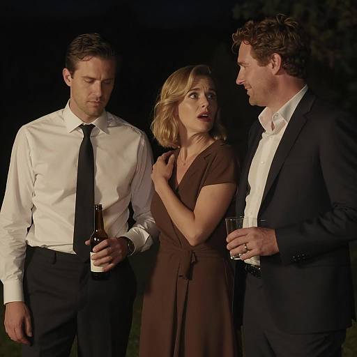 Three People in Evening Outdoor Gathering