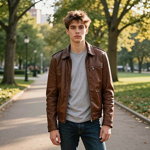 Confident Young Man in Sunny City Park