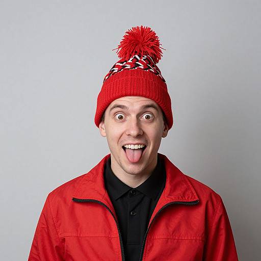 Man in Red Jacket and Tassel Hat