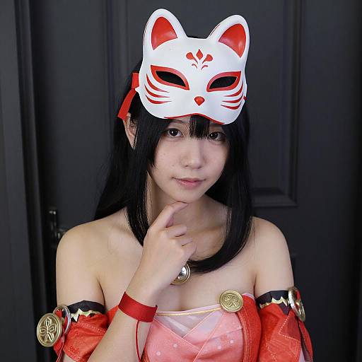 Asian Woman in Fox Mask Cosplay
