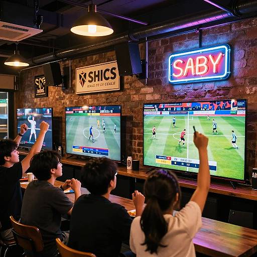 Vibrant Sports Bar with Intense Match
