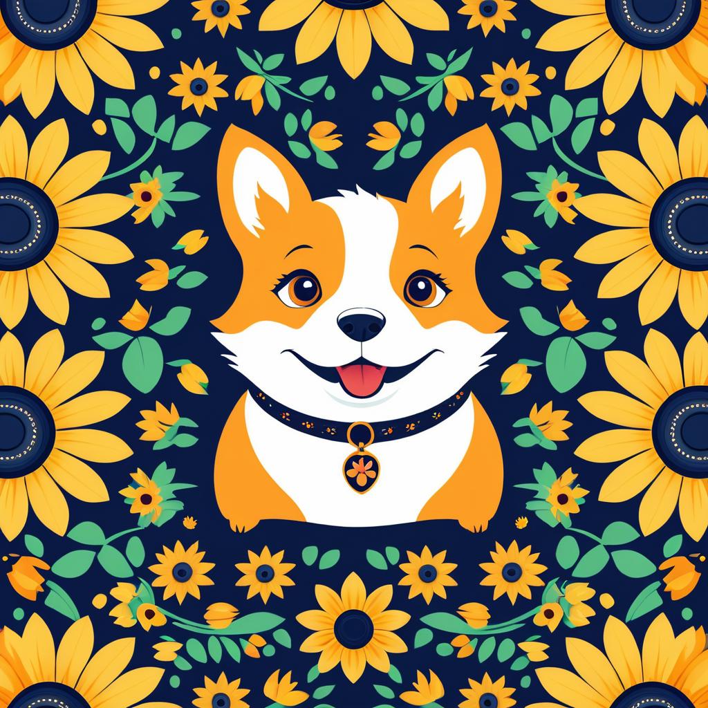 Charming Scarf Design with Sunflowers and Corgis