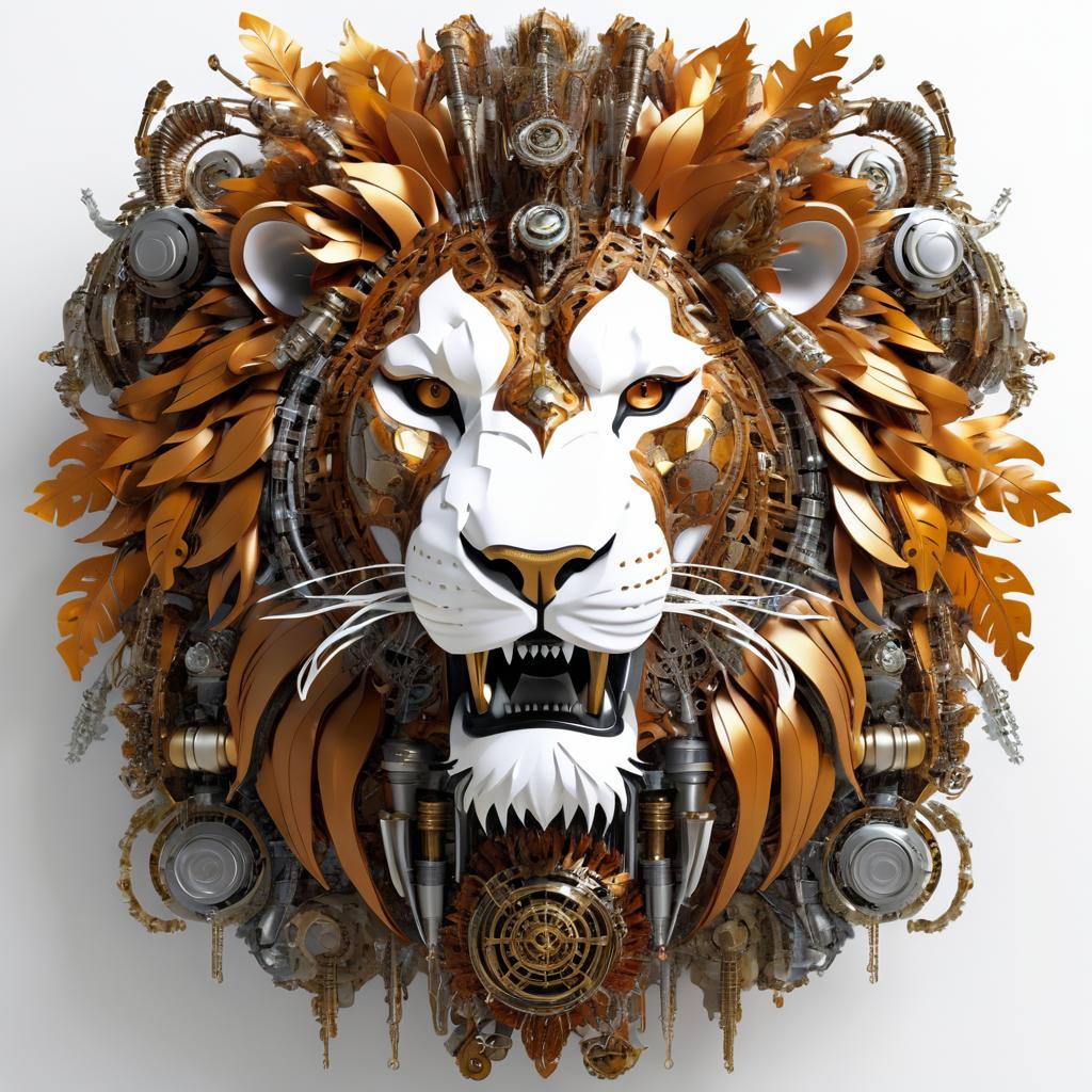 Fierce Cyborg Lion Portrait in 3D