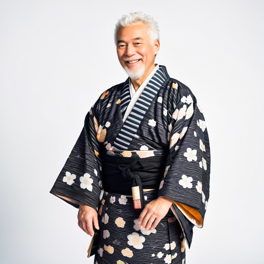 Elderly Man in Traditional Kimono