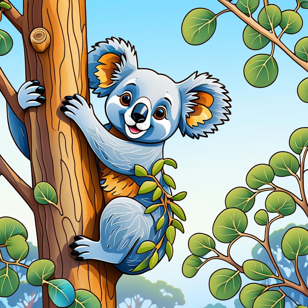 Curious Koala Climbing Eucalyptus Tree