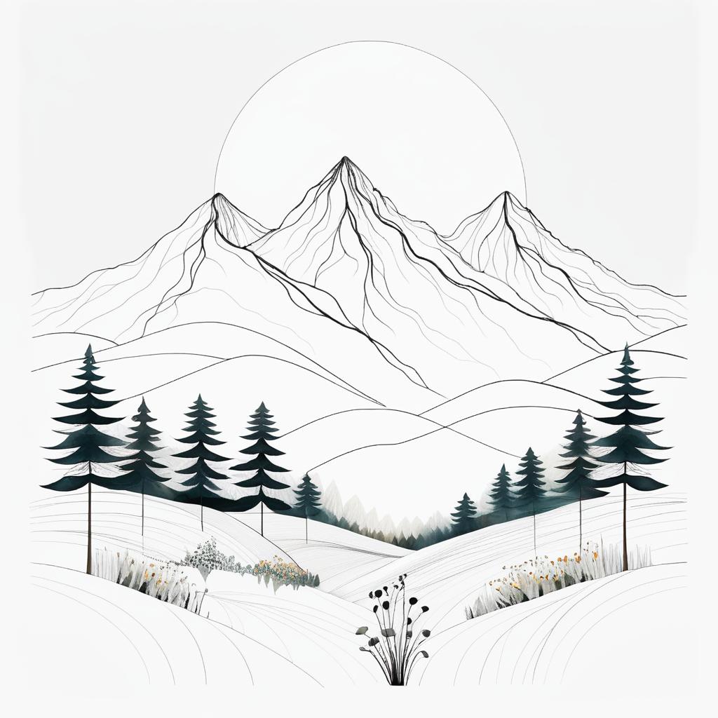 Minimalist Serene Mountain Landscape Art