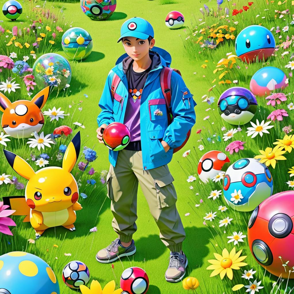 Stylish Pokémon Trainer in Vibrant Meadow