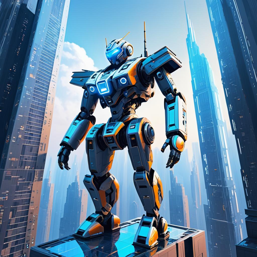 Futuristic Robot Scaling Skyscraper Art