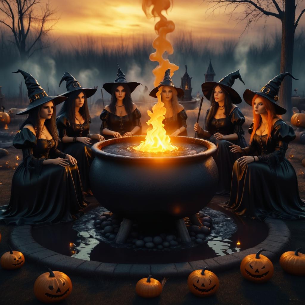 Cinematic Witches by a Cauldron