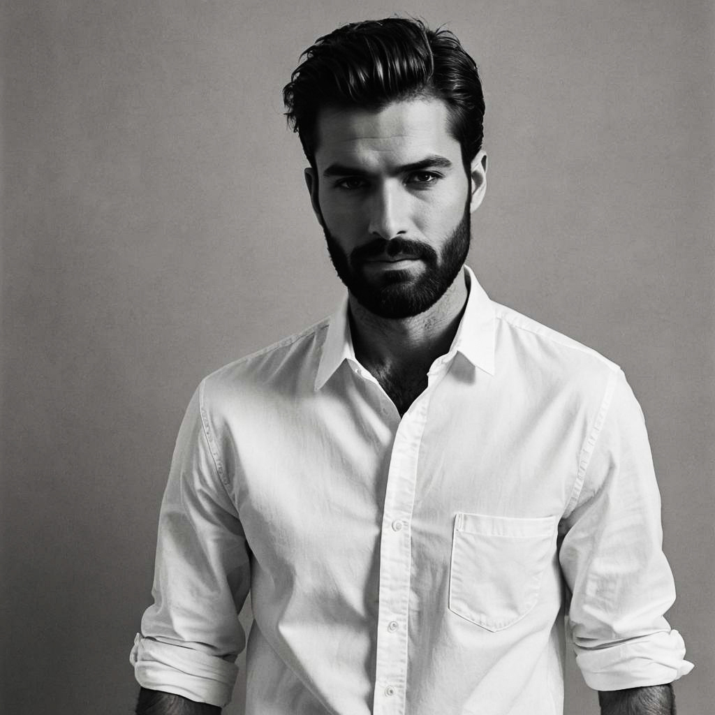 Chic Portrait of Bearded Man in Casual Wear