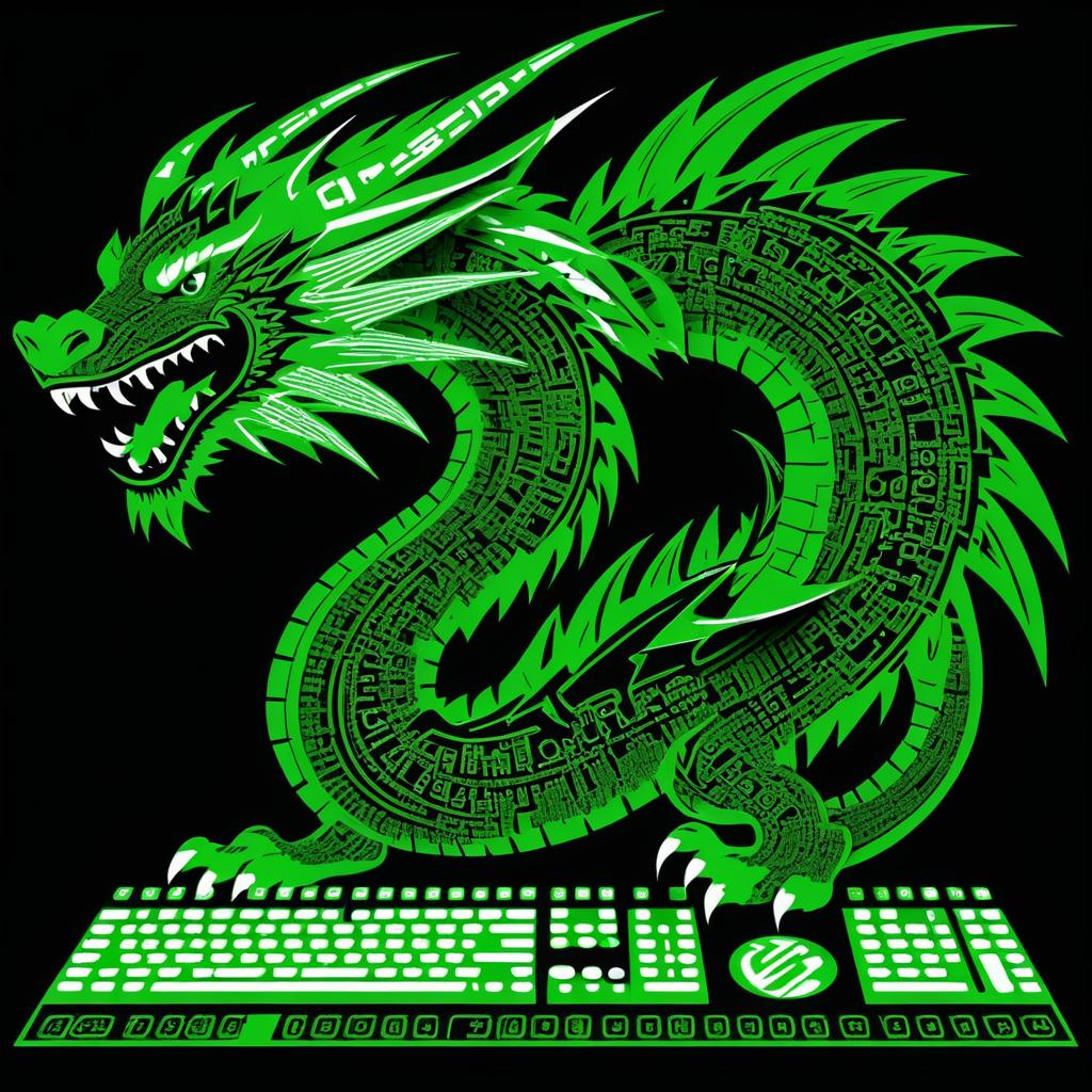 ASCII Dragon Mascot with Code Background