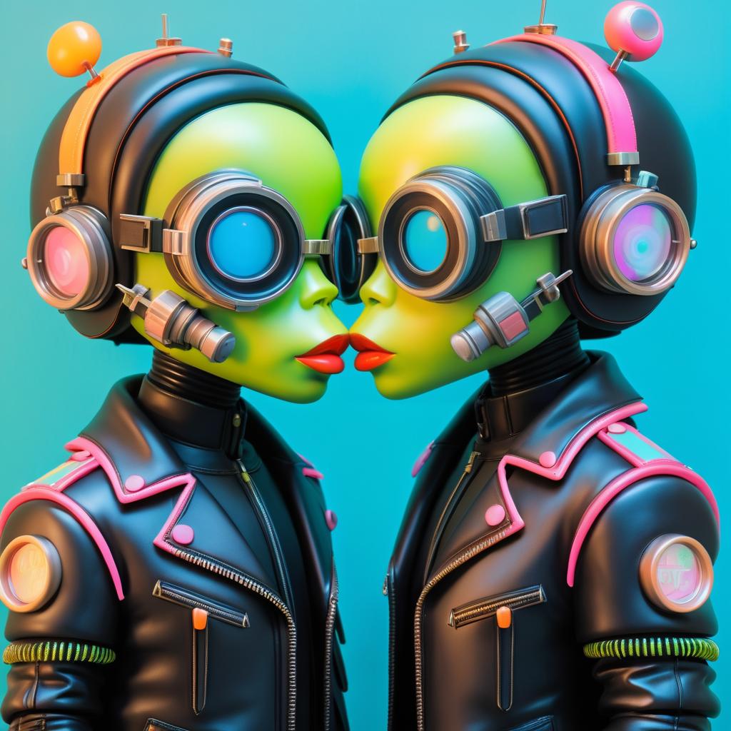 Romantic Cybernetic Portrait in Neon Style