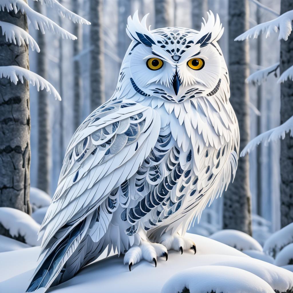 Majestic Snowy Owl in Frozen Forest