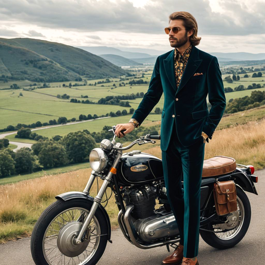 Stylish 70s Motorcycle Rider Adventure