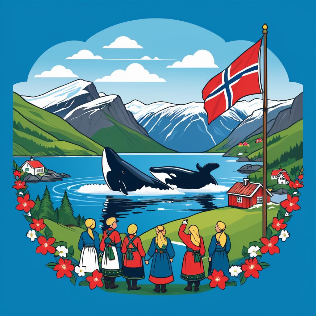 Festive Norwegian Landscape T-Shirt Design