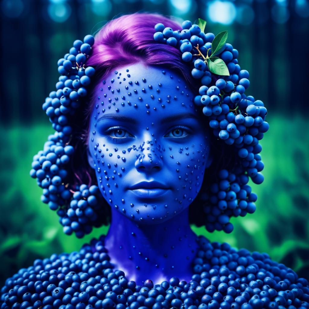 Vibrant Portrait of a Woman Made of Blueberries