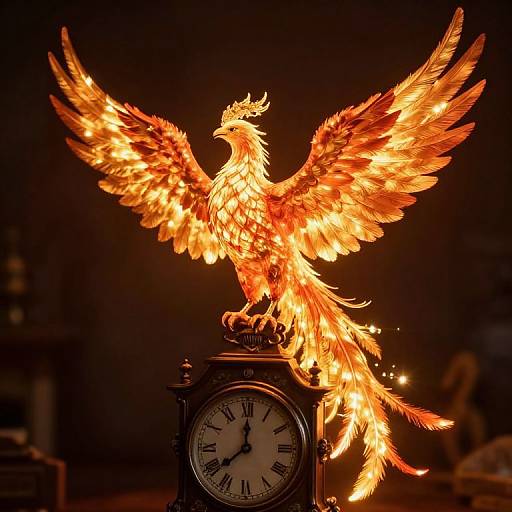 Glowing Phoenix on Vintage Clock