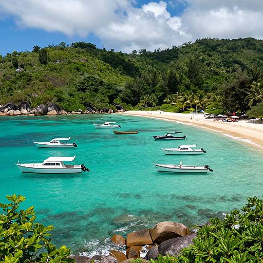Seychelles Turquoise Bay with Boats