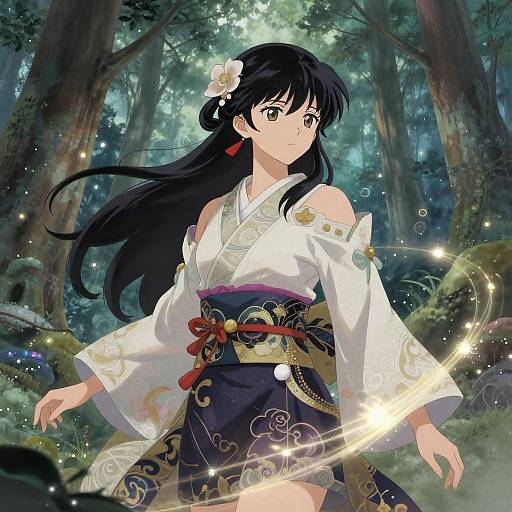 Mystical Anime Heroine in Enchanted Forest