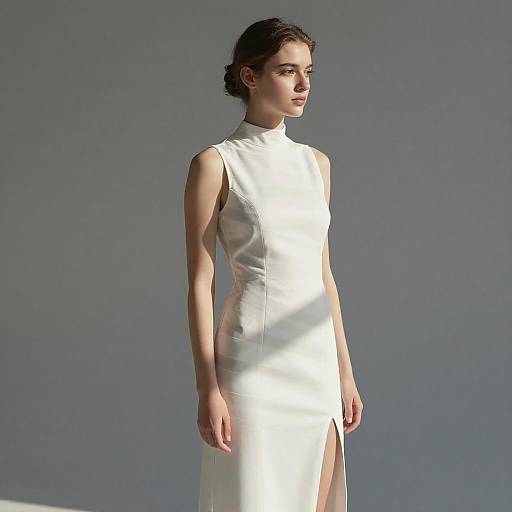 Profile Portrait of Woman in Striped Dress