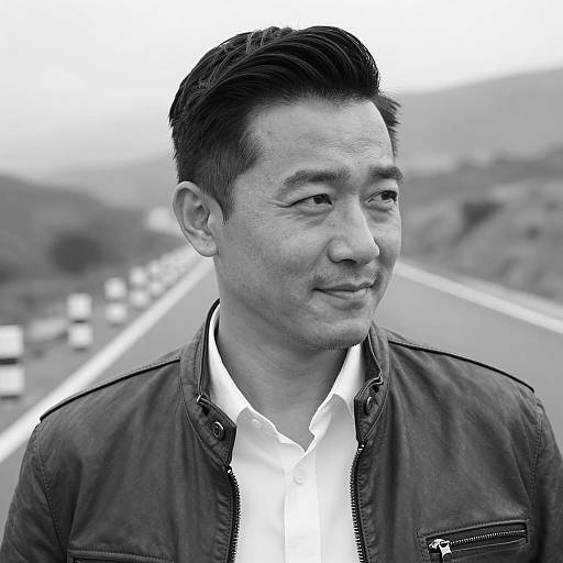 Black and White Portrait of Man in Leather Jacket